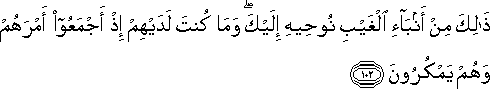 ذَٰلِكَ مِنْ أَنْبَاءِ الْغَيْبِ نُوحِيهِ إِلَيْكَ ۖ وَمَا كُنْتَ لَدَيْهِمْ إِذْ أَجْمَعُوا أَمْرَهُمْ وَهُمْ يَمْكُرُونَ