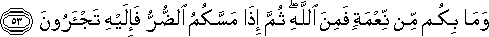 وَمَا بِكُمْ مِنْ نِعْمَةٍ فَمِنَ اللَّهِ ۖ ثُمَّ إِذَا مَسَّكُمُ الضُّرُّ فَإِلَيْهِ تَجْأَرُونَ