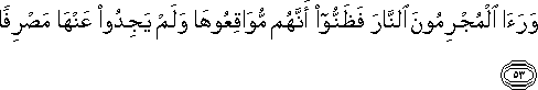 وَرَأَى الْمُجْرِمُونَ النَّارَ فَظَنُّوا أَنَّهُمْ مُوَاقِعُوهَا وَلَمْ يَجِدُوا عَنْهَا مَصْرِفًا