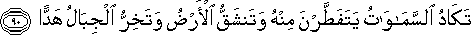 تَكَادُ السَّمَاوَاتُ يَتَفَطَّرْنَ مِنْهُ وَتَنْشَقُّ الْأَرْضُ وَتَخِرُّ الْجِبَالُ هَدًّا تَكَادُ السَّمَاوَاتُ يَتَفَطَّرْنَ مِنْهُ وَتَنْشَقُّ الْأَرْضُ وَتَخِرُّ الْجِبَالُ هَدًّا