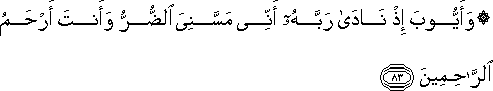 وَأَيُّوبَ إِذْ نَادَىٰ رَبَّهُ أَنِّي مَسَّنِيَ الضُّرُّ وَأَنْتَ أَرْحَمُ الرَّاحِمِينَ