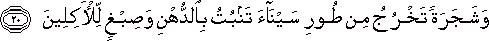 وَشَجَرَةً تَخْرُجُ مِنْ طُورِ سَيْنَاءَ تَنْبُتُ بِالدُّهْنِ وَصِبْغٍ لِلْآكِلِينَ