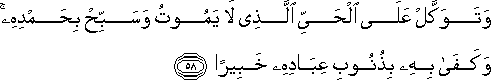 وَتَوَكَّلْ عَلَى الْحَيِّ الَّذِي لَا يَمُوتُ وَسَبِّحْ بِحَمْدِهِ ۚ وَكَفَىٰ بِهِ بِذُنُوبِ عِبَادِهِ خَبِيرًا