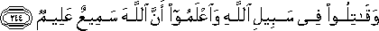 وَقَاتِلُوا فِي سَبِيلِ اللَّهِ وَاعْلَمُوا أَنَّ اللَّهَ سَمِيعٌ عَلِيمٌ