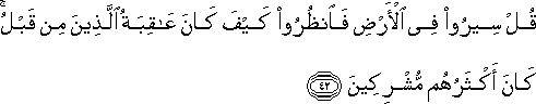 قُلْ سِيرُوا فِي الْأَرْضِ فَانْظُرُوا كَيْفَ كَانَ عَاقِبَةُ الَّذِينَ مِنْ قَبْلُ ۚ كَانَ أَكْثَرُهُمْ مُشْرِكِينَ