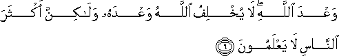 وَعْدَ اللَّهِ ۖ لَا يُخْلِفُ اللَّهُ وَعْدَهُ وَلَٰكِنَّ أَكْثَرَ النَّاسِ لَا يَعْلَمُونَ