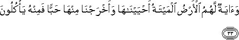 وَآيَةٌ لَهُمُ الْأَرْضُ الْمَيْتَةُ أَحْيَيْنَاهَا وَأَخْرَجْنَا مِنْهَا حَبًّا فَمِنْهُ يَأْكُلُونَ