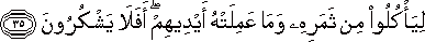 لِيَأْكُلُوا مِنْ ثَمَرِهِ وَمَا عَمِلَتْهُ أَيْدِيهِمْ ۖ أَفَلَا يَشْكُرُونَ