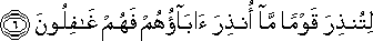 لِتُنْذِرَ قَوْمًا مَا أُنْذِرَ آبَاؤُهُمْ فَهُمْ غَافِلُونَ