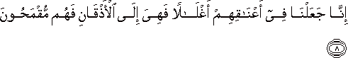 إِنَّا جَعَلْنَا فِي أَعْنَاقِهِمْ أَغْلَالًا فَهِيَ إِلَى الْأَذْقَانِ فَهُمْ مُقْمَحُونَ