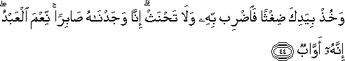 وَخُذْ بِيَدِكَ ضِغْثًا فَاضْرِبْ بِهِ وَلَا تَحْنَثْ ۗ إِنَّا وَجَدْنَاهُ صَابِرًا ۚ نِعْمَ الْعَبْدُ ۖ إِنَّهُ أَوَّابٌ