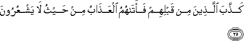 كَذَّبَ الَّذِينَ مِنْ قَبْلِهِمْ فَأَتَاهُمُ الْعَذَابُ مِنْ حَيْثُ لَا يَشْعُرُونَ