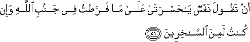 أَنْ تَقُولَ نَفْسٌ يَا حَسْرَتَا عَلَىٰ مَا فَرَّطْتُ فِي جَنْبِ اللَّهِ وَإِنْ كُنْتُ لَمِنَ السَّاخِرِينَ