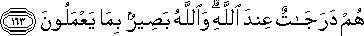 هُمْ دَرَجَاتٌ عِنْدَ اللَّهِ ۗ وَاللَّهُ بَصِيرٌ بِمَا يَعْمَلُونَ