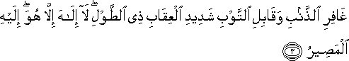 غَافِرِ الذَّنْبِ وَقَابِلِ التَّوْبِ شَدِيدِ الْعِقَابِ ذِي الطَّوْلِ ۖ لَا إِلَٰهَ إِلَّا هُوَ ۖ إِلَيْهِ الْمَصِيرُ