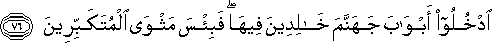 ادْخُلُوا أَبْوَابَ جَهَنَّمَ خَالِدِينَ فِيهَا ۖ فَبِئْسَ مَثْوَى الْمُتَكَبِّرِينَ