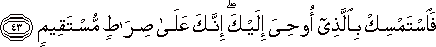 فَاسْتَمْسِكْ بِالَّذِي أُوحِيَ إِلَيْكَ ۖ إِنَّكَ عَلَىٰ صِرَاطٍ مُسْتَقِيمٍ