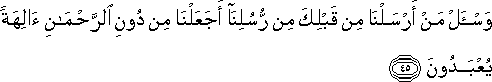 وَاسْأَلْ مَنْ أَرْسَلْنَا مِنْ قَبْلِكَ مِنْ رُسُلِنَا أَجَعَلْنَا مِنْ دُونِ الرَّحْمَٰنِ آلِهَةً يُعْبَدُونَ