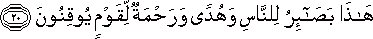 هَٰذَا بَصَائِرُ لِلنَّاسِ وَهُدًى وَرَحْمَةٌ لِقَوْمٍ يُوقِنُونَ