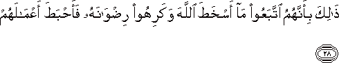 ذَٰلِكَ بِأَنَّهُمُ اتَّبَعُوا مَا أَسْخَطَ اللَّهَ وَكَرِهُوا رِضْوَانَهُ فَأَحْبَطَ أَعْمَالَهُمْ ذَٰلِكَ بِأَنَّهُمُ اتَّبَعُوا مَا أَسْخَطَ اللَّهَ وَكَرِهُوا رِضْوَانَهُ فَأَحْبَطَ أَعْمَالَهُمْ