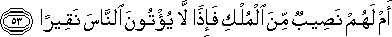 أَمْ لَهُمْ نَصِيبٌ مِنَ الْمُلْكِ فَإِذًا لَا يُؤْتُونَ النَّاسَ نَقِيرًا