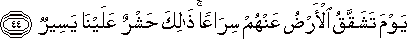 يَوْمَ تَشَقَّقُ الْأَرْضُ عَنْهُمْ سِرَاعًا ۚ ذَٰلِكَ حَشْرٌ عَلَيْنَا يَسِيرٌ