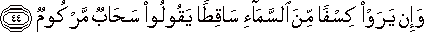 وَإِنْ يَرَوْا كِسْفًا مِنَ السَّمَاءِ سَاقِطًا يَقُولُوا سَحَابٌ مَرْكُومٌ