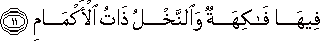 فِيهَا فَاكِهَةٌ وَالنَّخْلُ ذَاتُ الْأَكْمَامِ فِيهَا فَاكِهَةٌ وَالنَّخْلُ ذَاتُ الْأَكْمَامِ