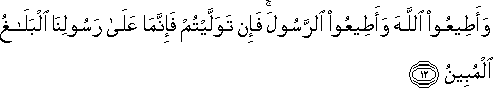 وَأَطِيعُوا اللَّهَ وَأَطِيعُوا الرَّسُولَ ۚ فَإِنْ تَوَلَّيْتُمْ فَإِنَّمَا عَلَىٰ رَسُولِنَا الْبَلَاغُ الْمُبِينُ