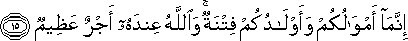 إِنَّمَا أَمْوَالُكُمْ وَأَوْلَادُكُمْ فِتْنَةٌ ۚ وَاللَّهُ عِنْدَهُ أَجْرٌ عَظِيمٌ