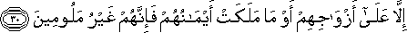 إِلَّا عَلَىٰ أَزْوَاجِهِمْ أَوْ مَا مَلَكَتْ أَيْمَانُهُمْ فَإِنَّهُمْ غَيْرُ مَلُومِينَ