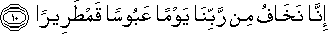 إِنَّا نَخَافُ مِنْ رَبِّنَا يَوْمًا عَبُوسًا قَمْطَرِيرًا