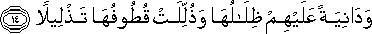 وَدَانِيَةً عَلَيْهِمْ ظِلَالُهَا وَذُلِّلَتْ قُطُوفُهَا تَذْلِيلًا