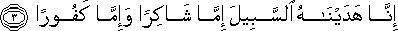 إِنَّا هَدَيْنَاهُ السَّبِيلَ إِمَّا شَاكِرًا وَإِمَّا كَفُورًا